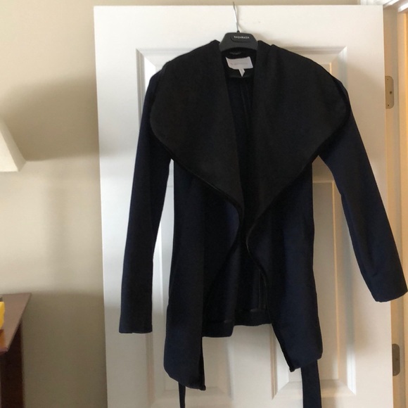 BCBG Navy Blue with Black Collar Wrap Coat. New! - Picture 2 of 6